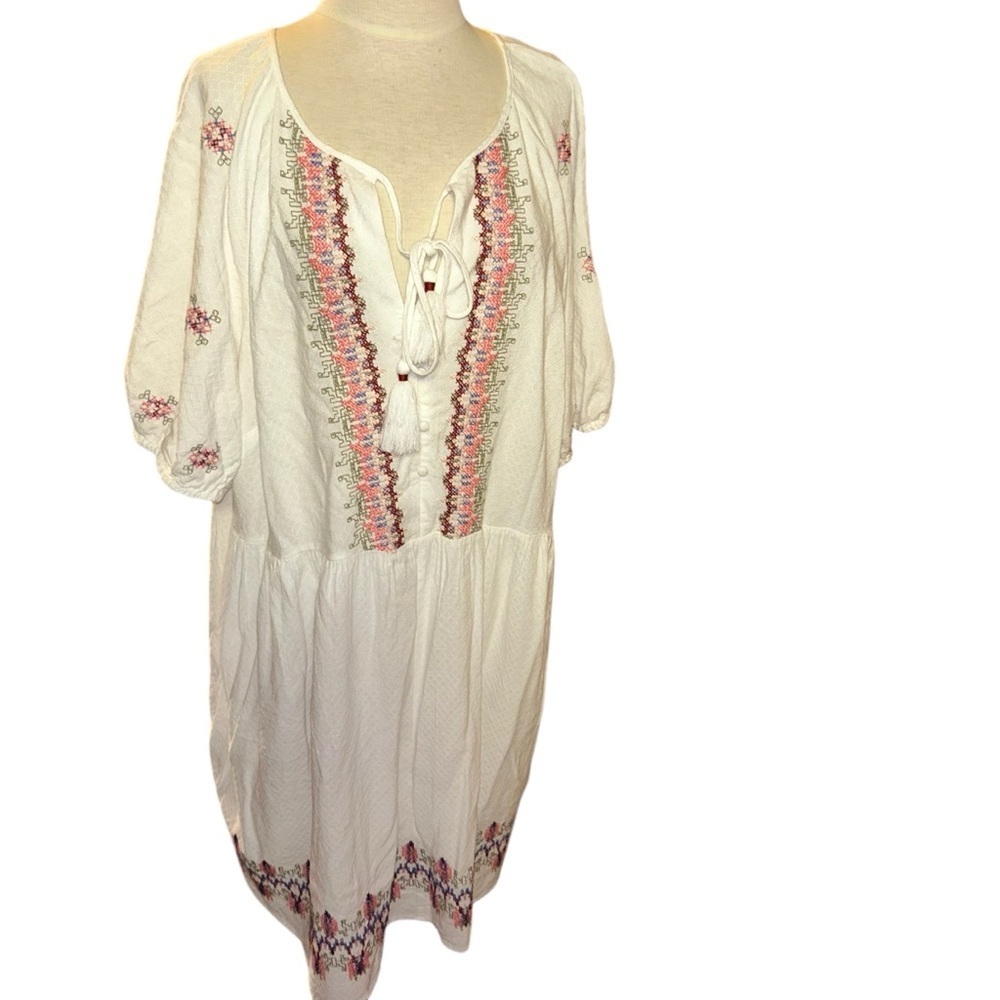 Knox Rose Women's Short Sleeve Embroidered Dress White 2X plus size